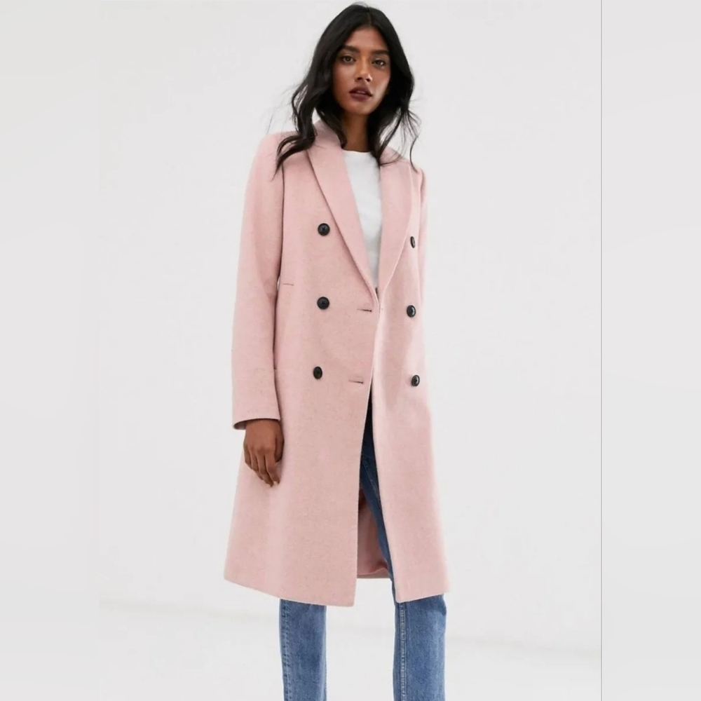 Stradivarius Double Breasted Long Coat  Pink Size Small
